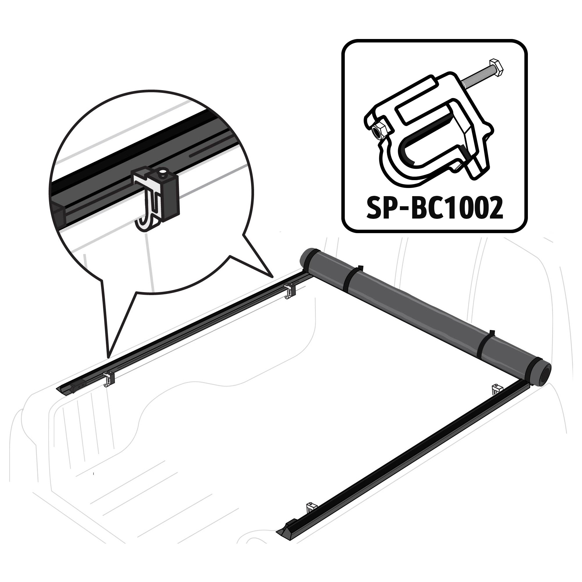 For T1 - Mounting Clamp for Vehicle without Utility Track | V1 - Check Serial # | 1 PC | SP-BC1002