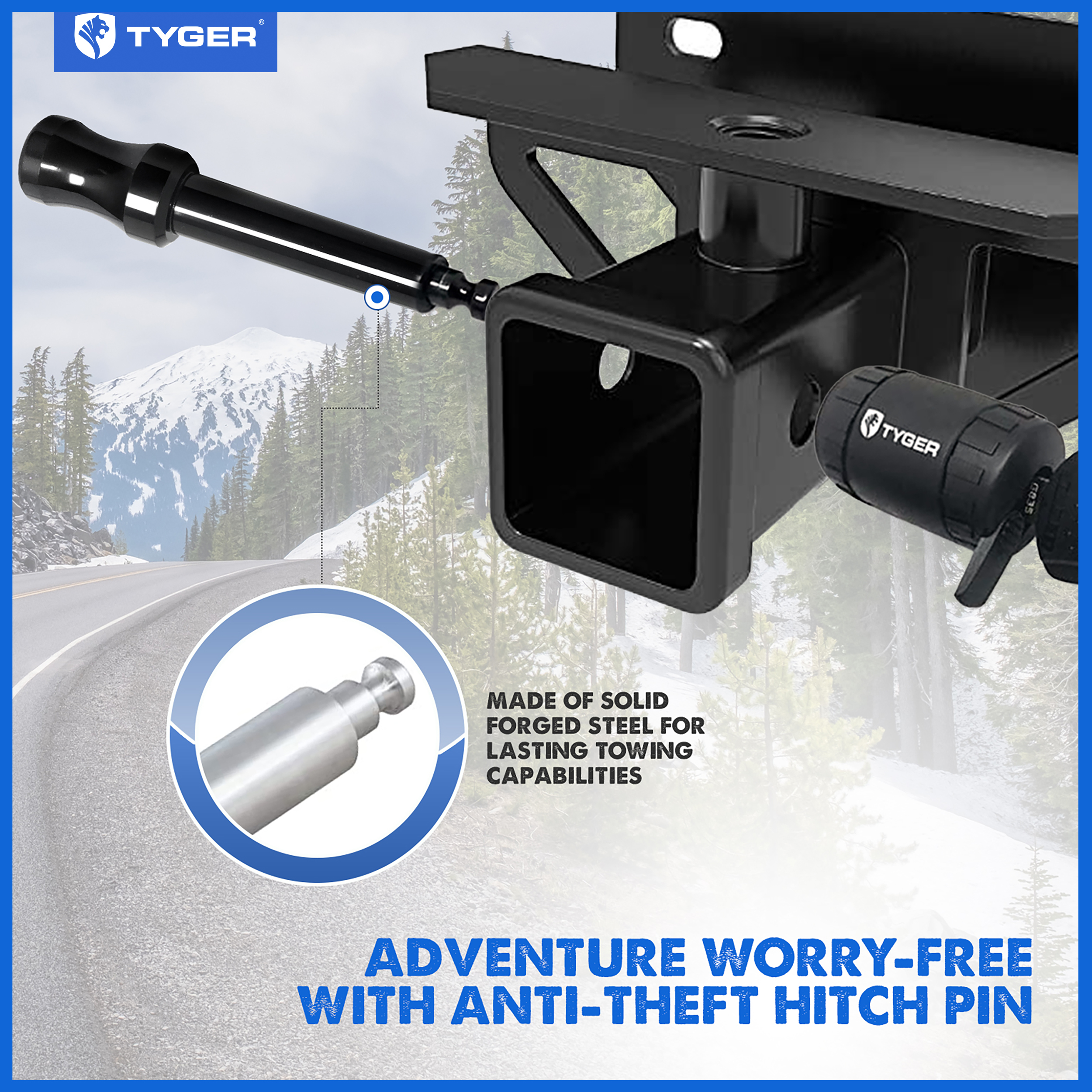 TYGER Solid Trailer Hitch Lock Pin with Locking Key - Fit 5/8