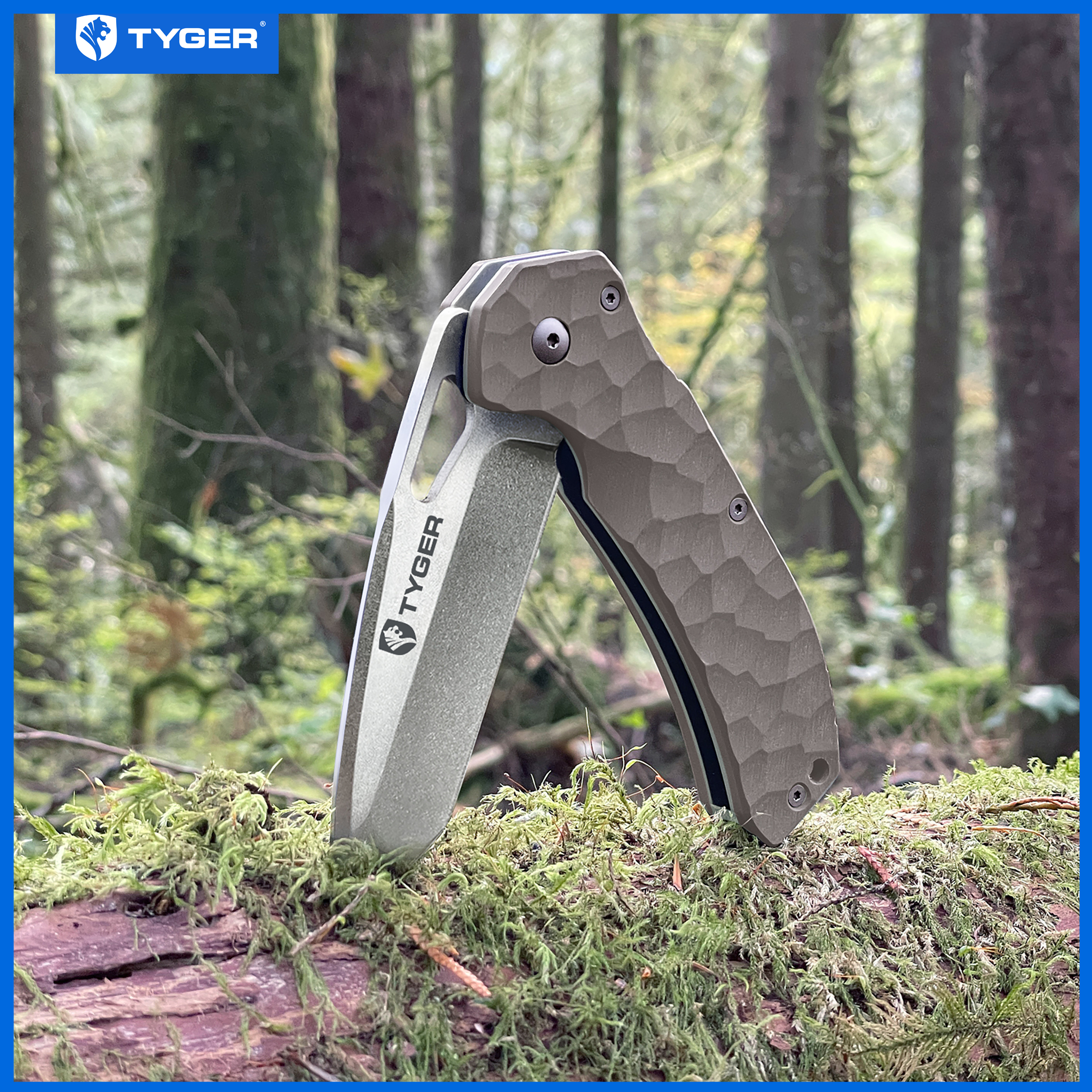 Tyger K4 EDC Folding Pocket Knife | AUS-8 Stainless Steel Blade | Tan G-10 Handle - TG-KF7A2227