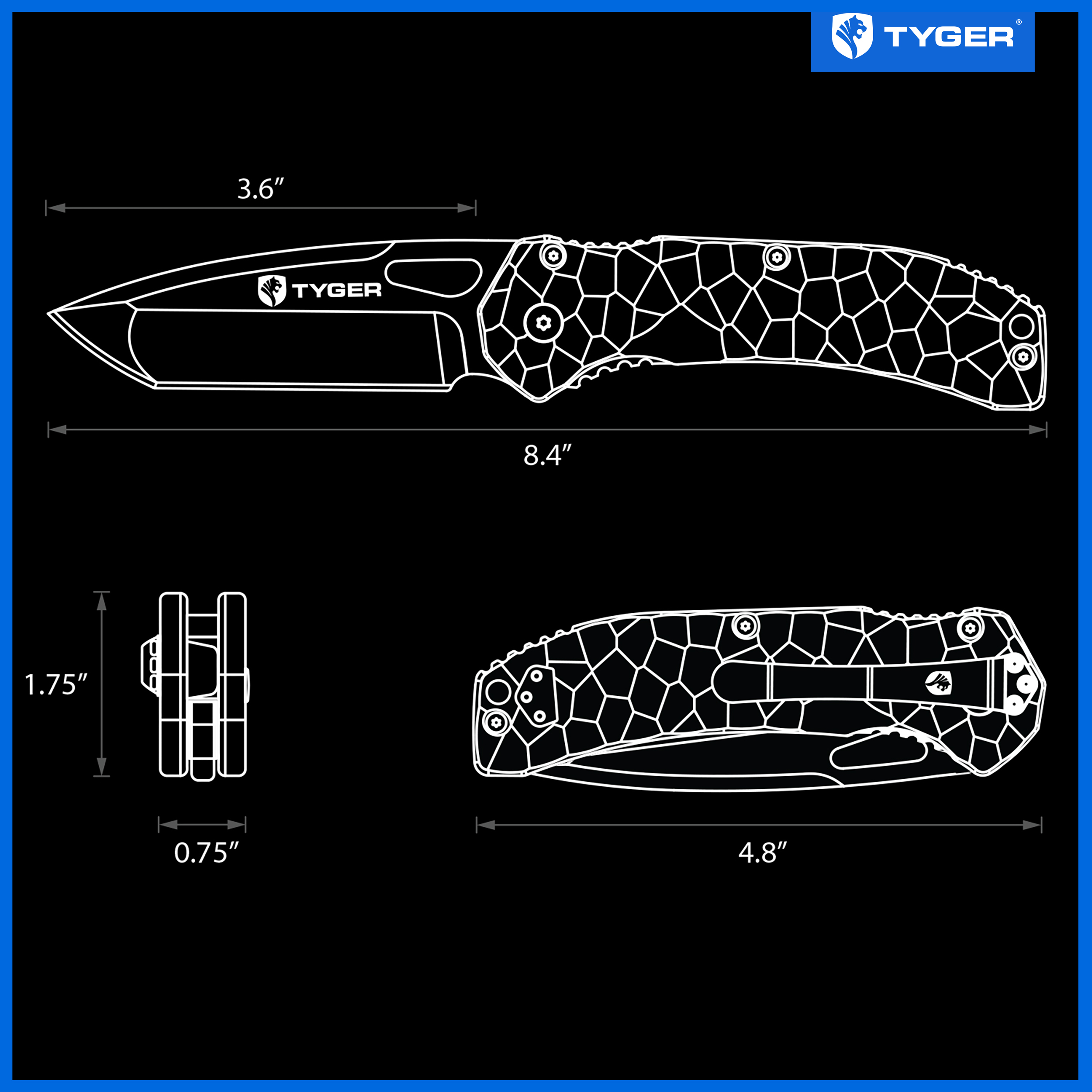 Tyger K4 EDC Folding Pocket Knife | TiC AUS-8 S. Steel Blade | Green G-10 Handle - TG-KF7A2368