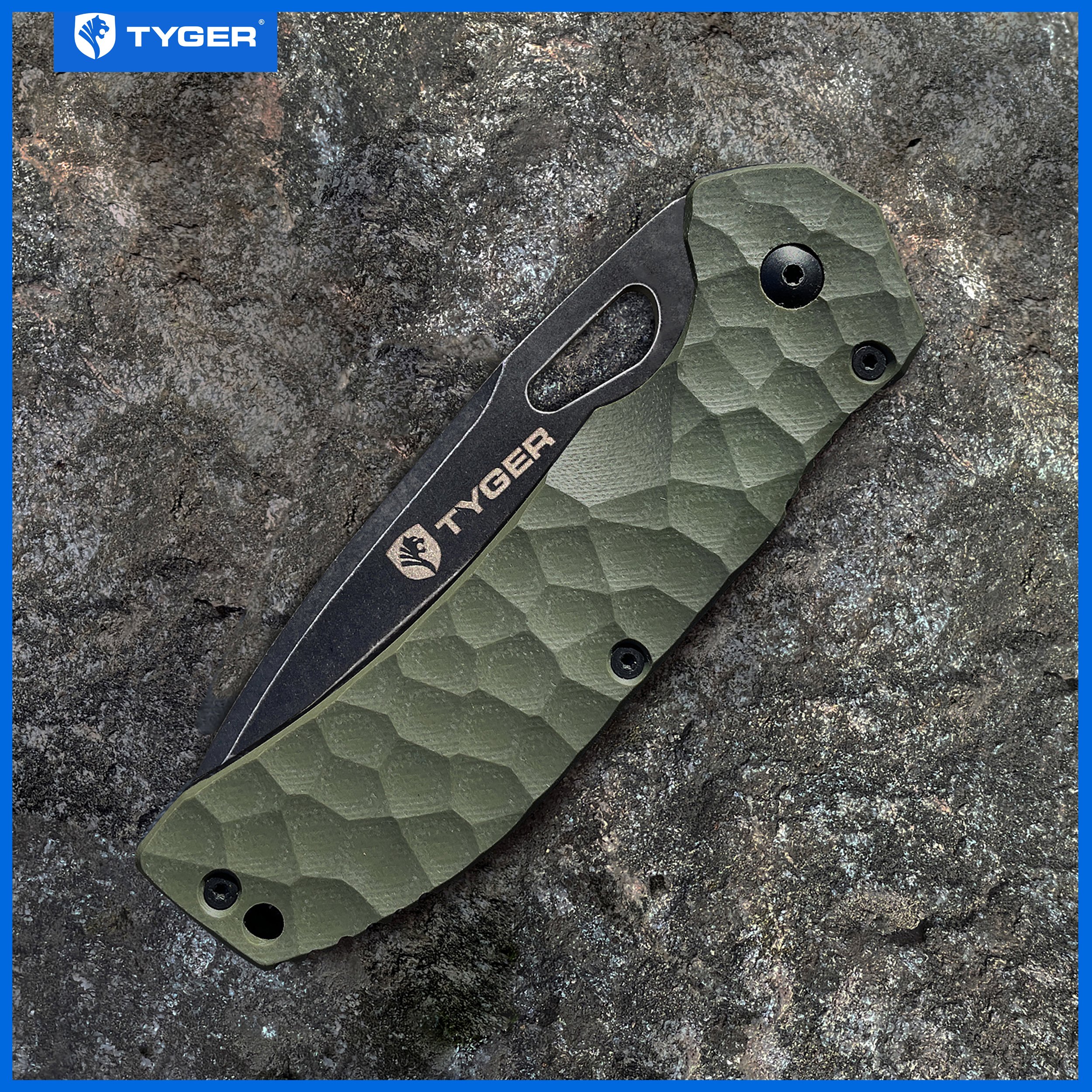 Tyger K4 EDC Folding Pocket Knife | TiC AUS-8 S. Steel Blade | Green G-10 Handle - TG-KF7A2368