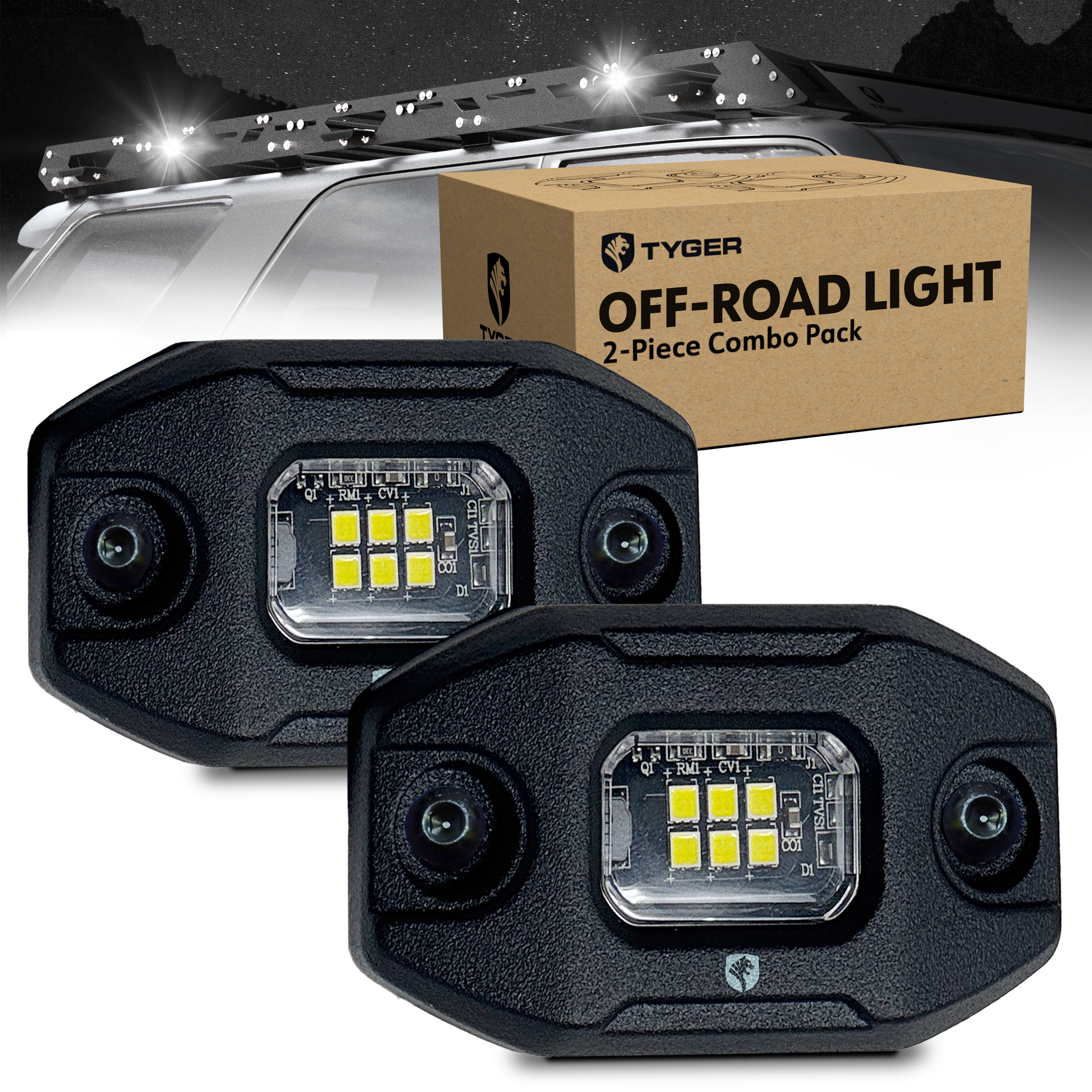 Off-Road Vehicle Rack LED Flood Light Pods Kit | 2-Pack | TG-LT2U3338