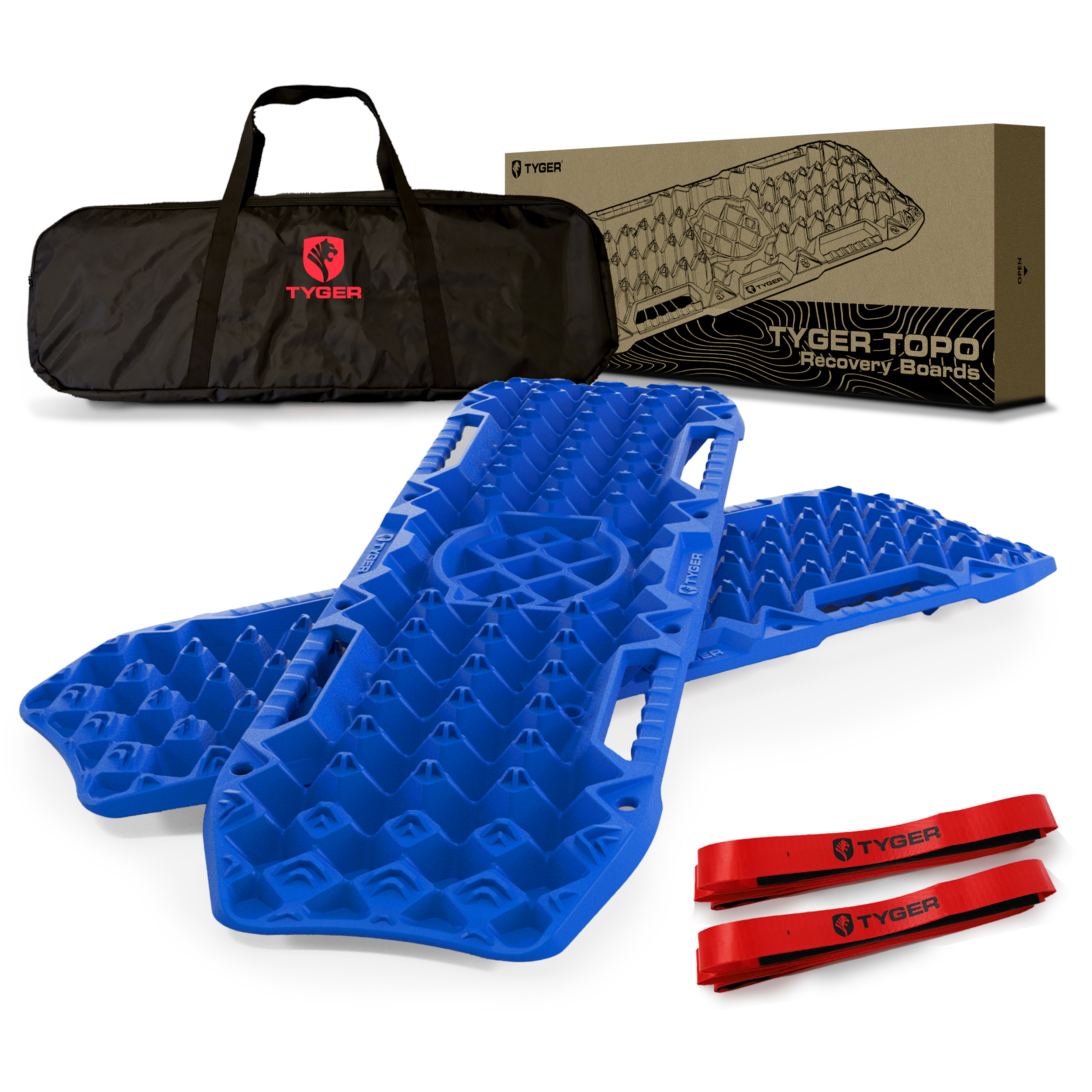 Tyger Auto Topo Off-Road Recovery Boards | Jack Lift Compatible | Extra Wide | Pair Set | Blue