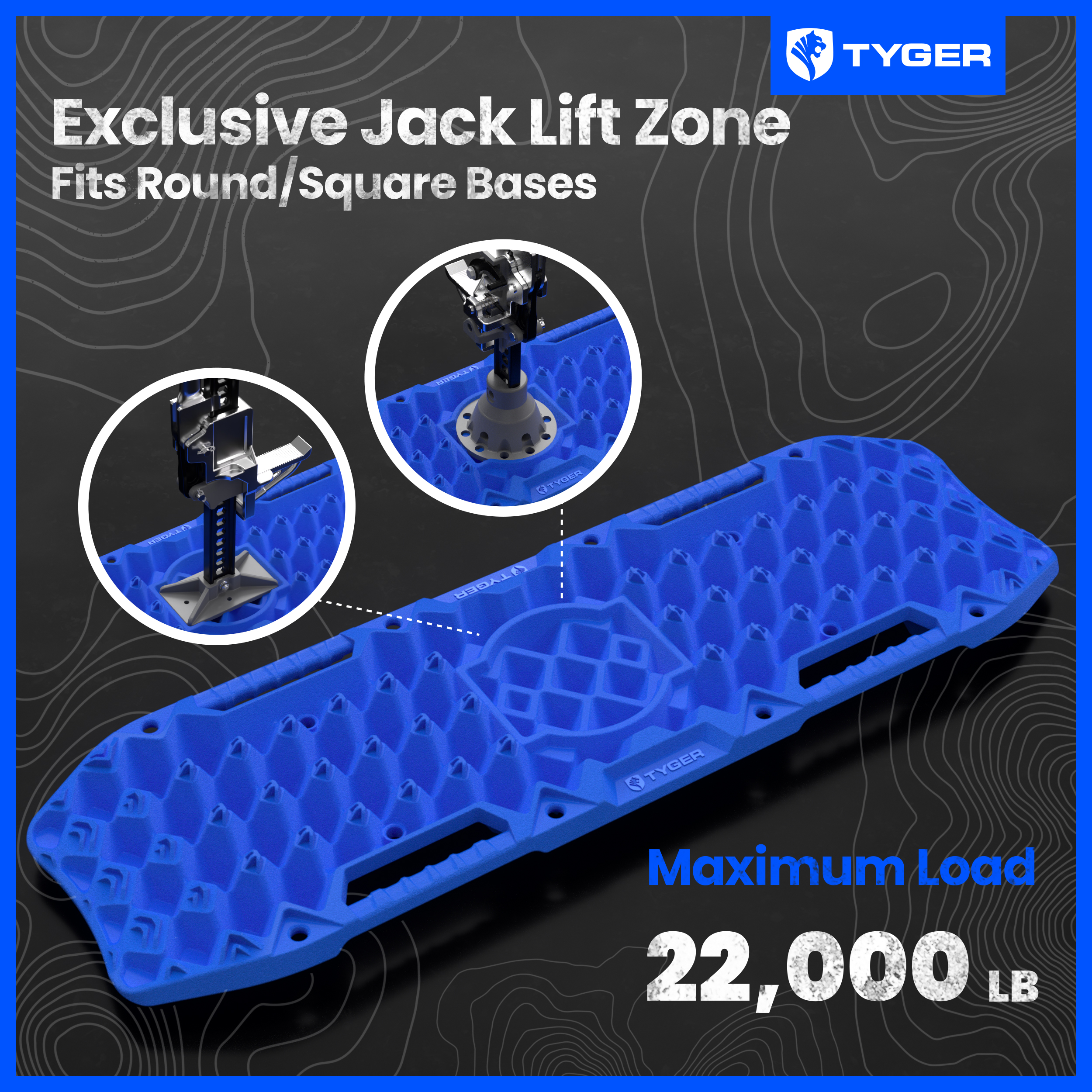 Tyger Auto Topo Off-Road Recovery Boards | Jack Lift Compatible | Extra Wide | Pair Set | Blue