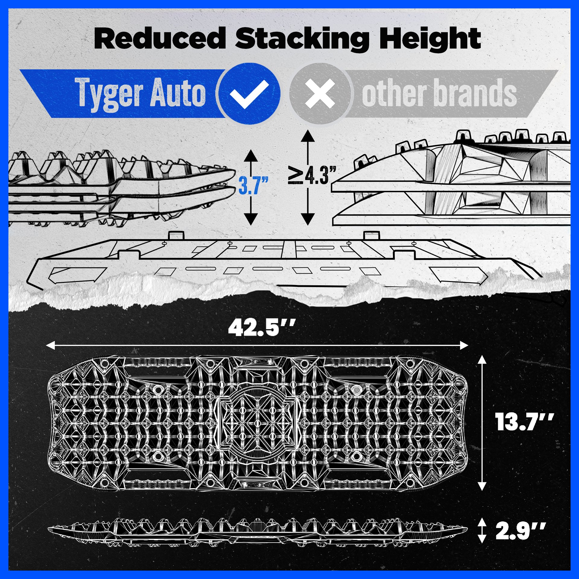 Tyger Auto Topo Off-Road Recovery Boards | Jack Lift Compatible | Extra Wide | Pair Set | Blue