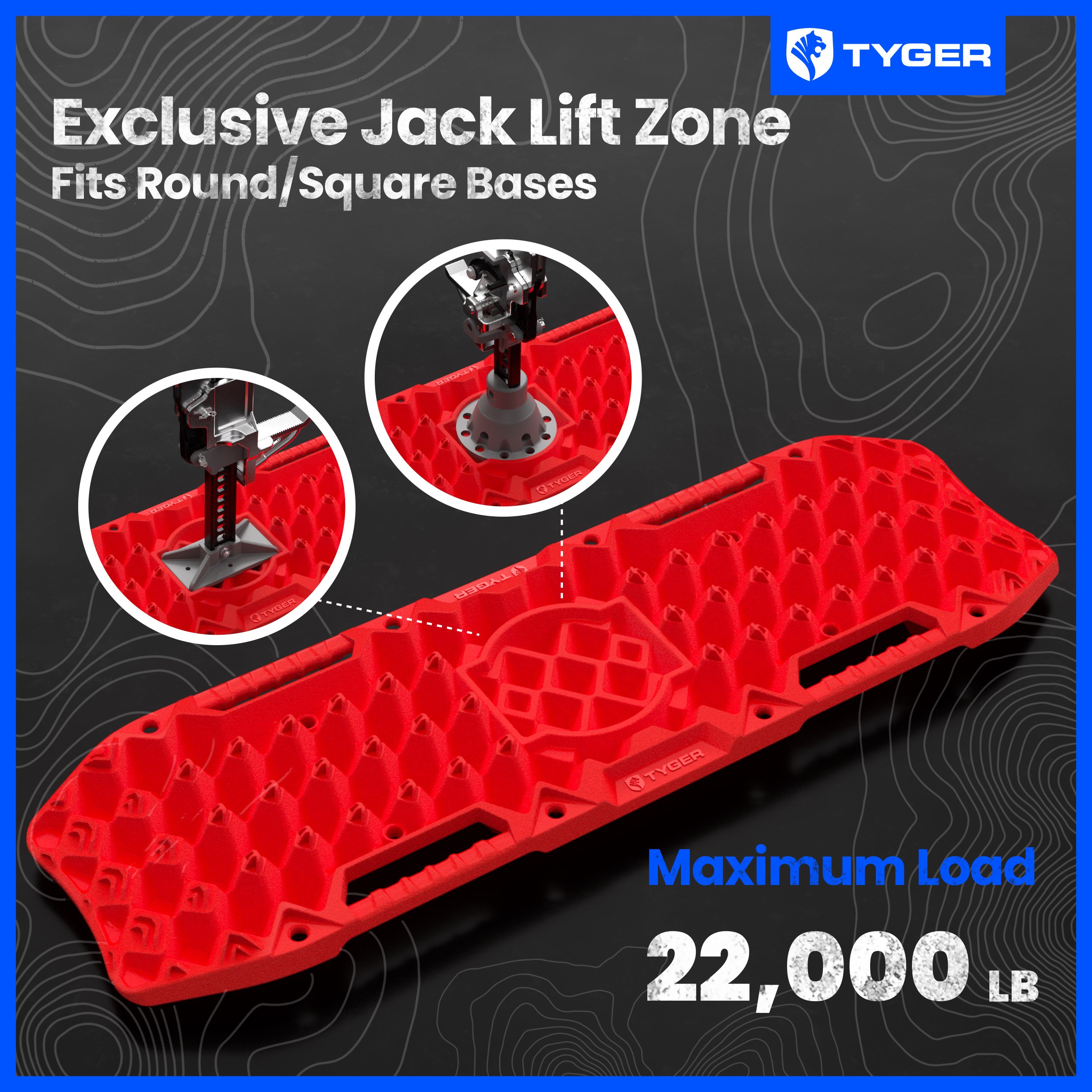 Tyger Auto Topo Off-Road Recovery Boards | Jack Lift Compatible | Extra Wide | Pair Set | Red